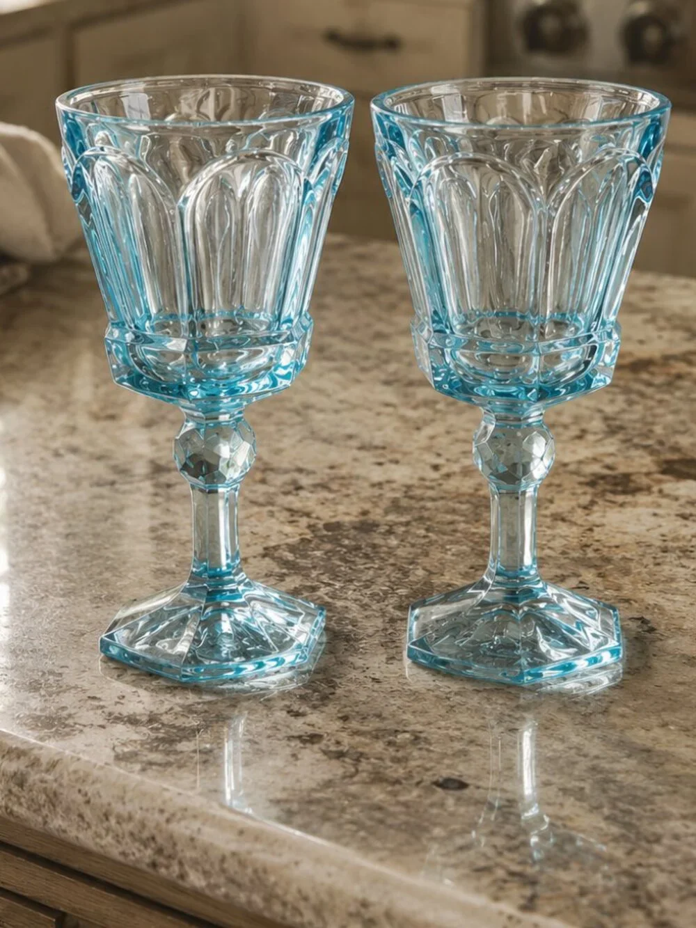 Set of 2 Vintage Fostoria Virginia Footed Glasses Light Blue